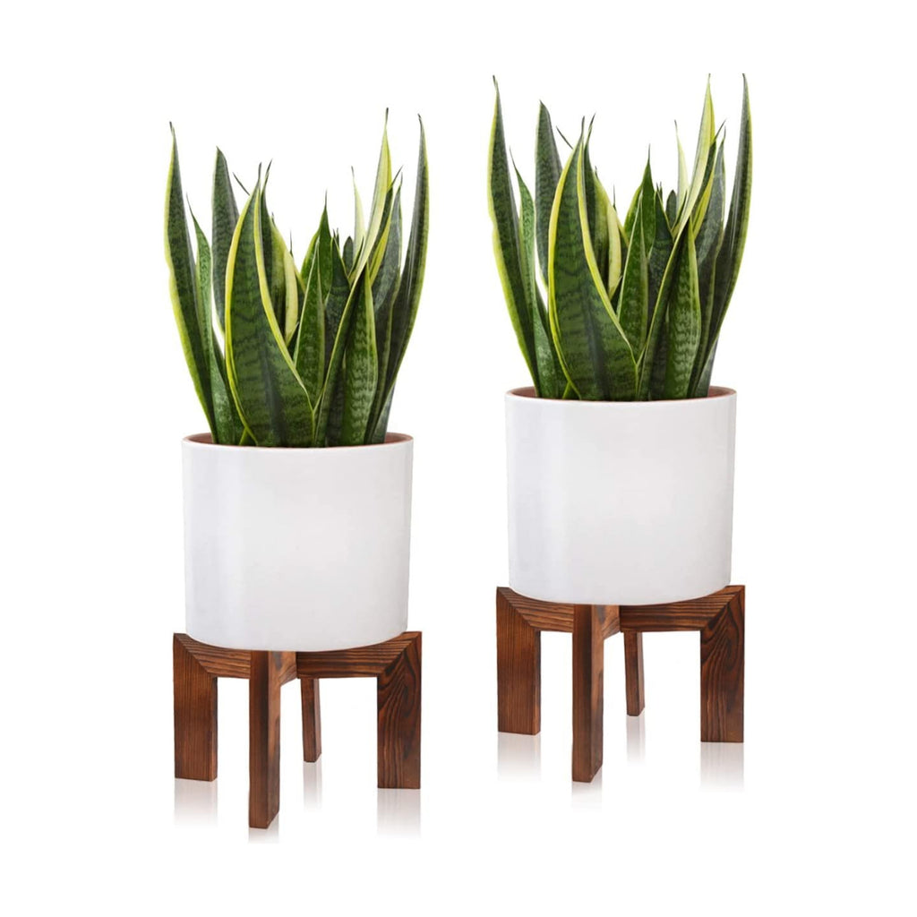 Gendral Forwepup 2 Pack Wood Plant Stand, Mid Century Modern Planter Stand Rattan Flower Pot Stand, Low Short Plant Stands Indoor - Boho Rustic Wooden Stool for Plant Pot Holder, Fit 5-15 Inch Pot