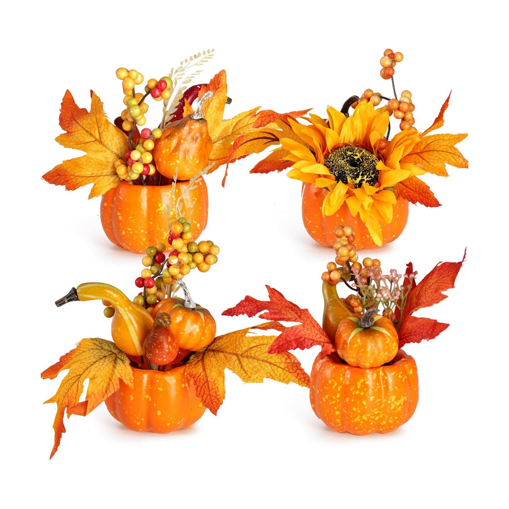 BigOtters 4 PCS Faux Pumpkins Decor, Fall Table Centerpieces for Home
