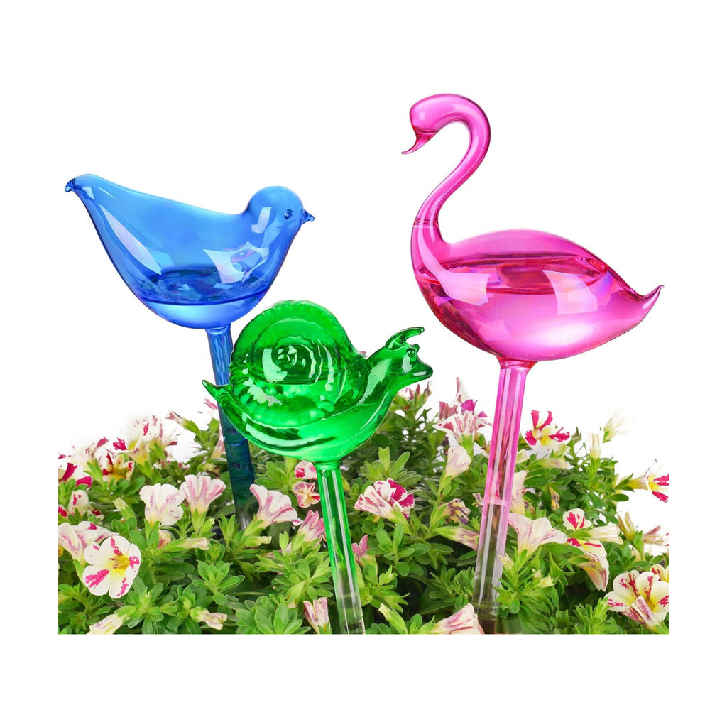 NiHome Spike Self-Watering Bulb 3PCS 10" Iridescent Pearl | Hand-Blown Glass Globe Pot Plant Waterer Home Indoor