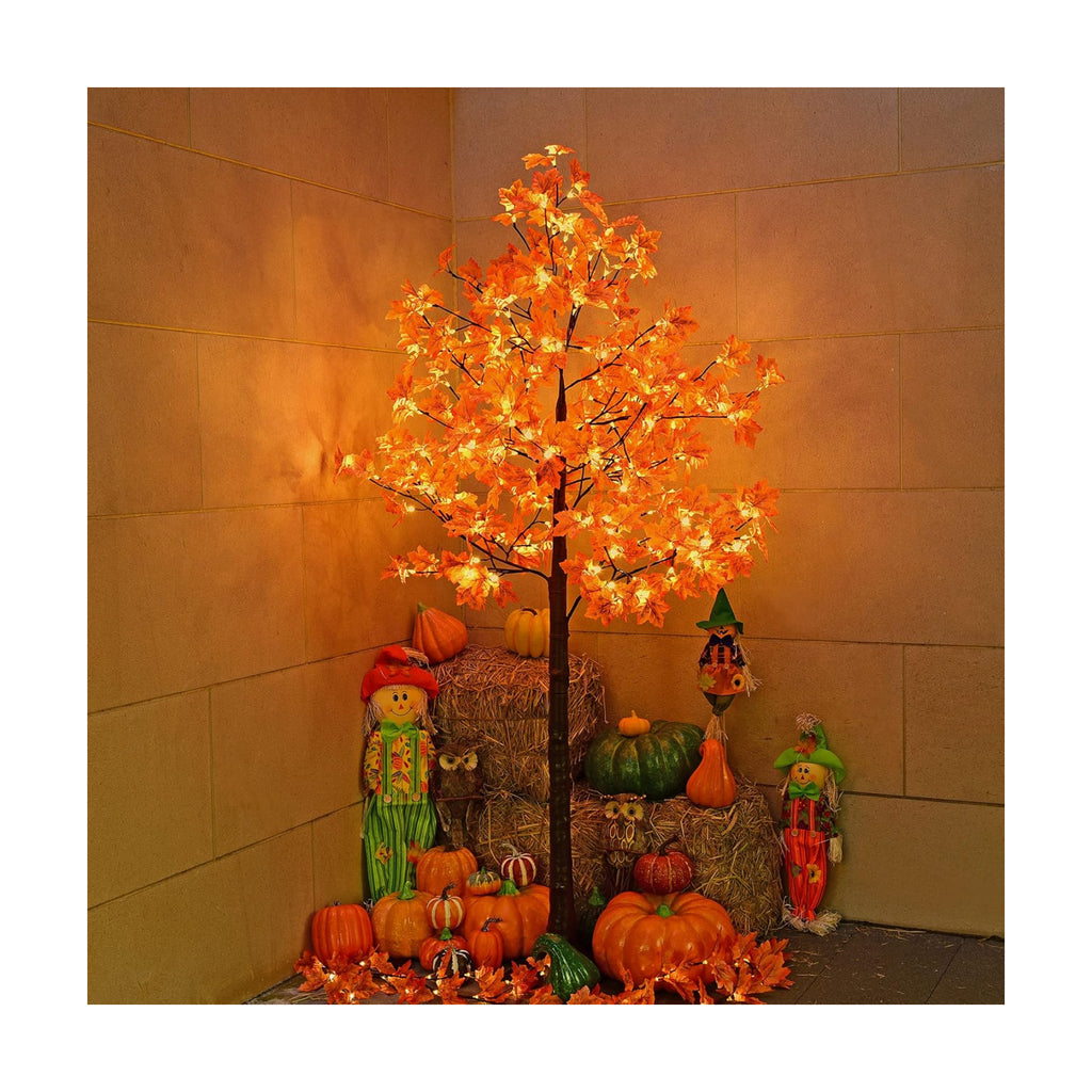 Lightshare 7FT LED Lighted Maple Tree - Dotted with 208 Warm White LED Lights Orange for Thanksgiving Harvest Fall Festival Home Party Decoration