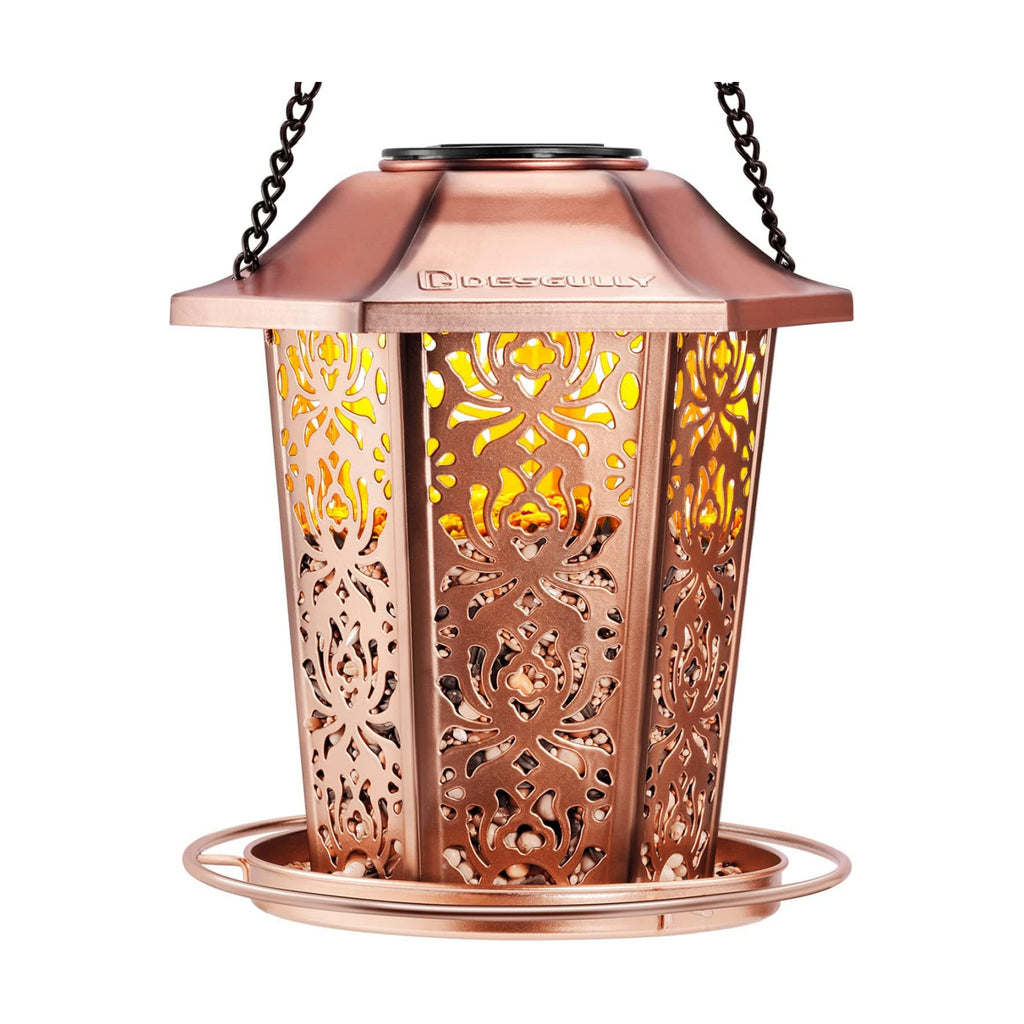 Solar Bird Feeders for Outdoors Hanging - Premium Grade Metal Bird Feeder, Chew-Proof, Weather and Water Resistant Wild Bird feeders, Outside and Garden Decoration-New