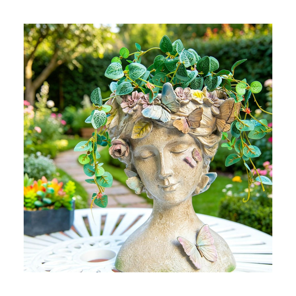 Face Flower Pot Head-Planters Succulent - 10 Inch Garden Resin Face Planter with Drainage Hole for Indoor and Outdoor
