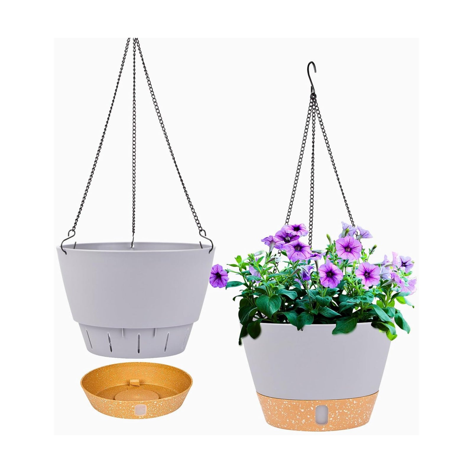 QCQHDU 2 Pack 10 Inch Hanging Planters for Indoor Outdoor Plants, Hanging Baskets Flower Pots with Reservoir Tray &