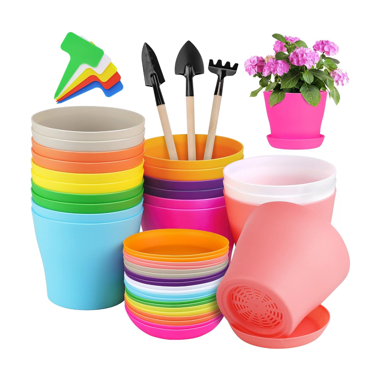 Hahood 20 Pack Plastic Planters 5.5 Inch Plant Flower Pot with Trays, Seedlings Nursery Pots Planter Flower Container