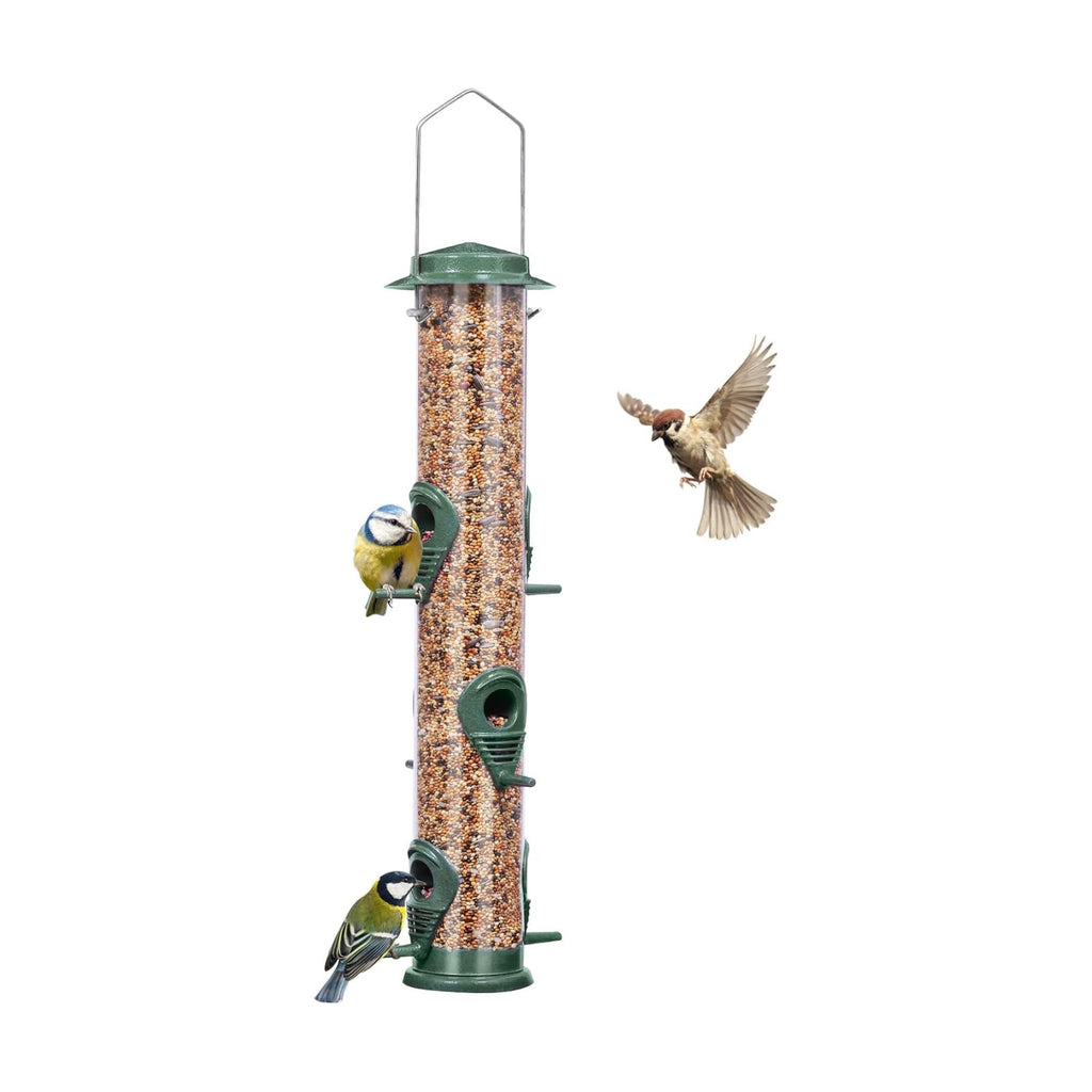 ERYTLLY Metal Bird Feeders 6 Port Tube Bird Feeder for Wild Birds, 1.4mm Extra Thick Solid Tube Transparent with Steel Hanger Bird Feeders 16.5 Inch for Outside