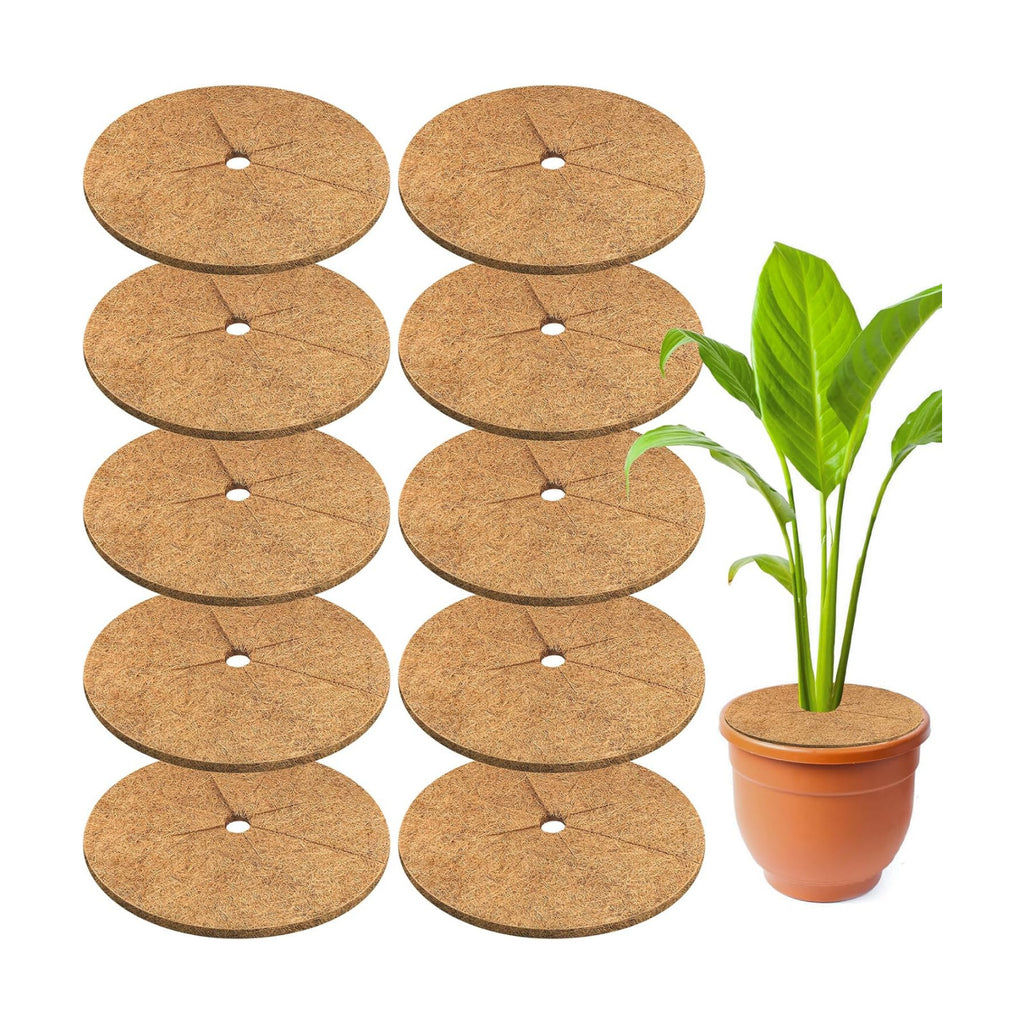 10 Pack Coconut Fiber Mulch Ring Tree Plant Protector Mat, 14 Inch | Natural Coco Coir Tree Mulch Ring Plant Pot Soil