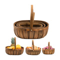 Lawei 3 Pack Wooden Bread Baskets, Wood Chip Picnic Basket with Handles, Handmade Woven Fruits Vegetable Storage