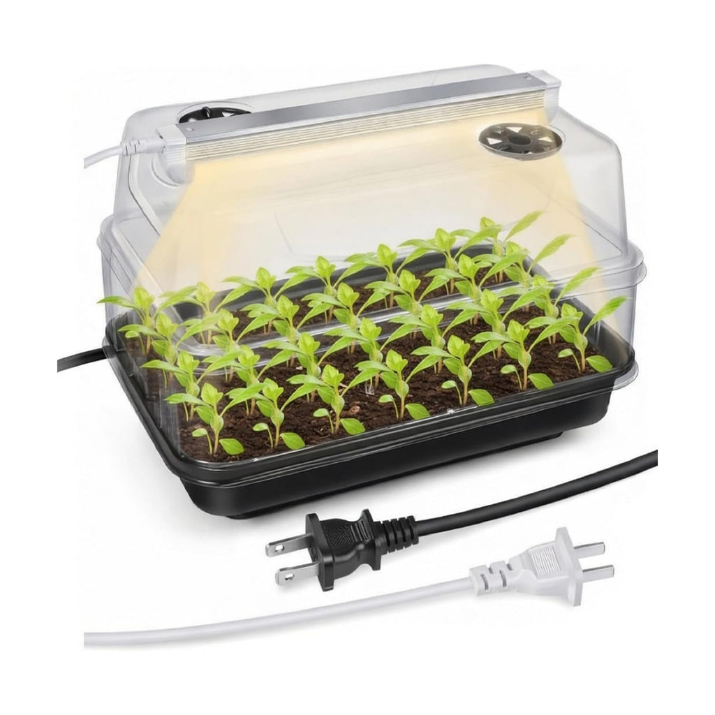 Seed Starter Tray with Grow Light and Heated Base for Faster Germination | T8 Full-Spectrum Light, 8.2in Adjustable
