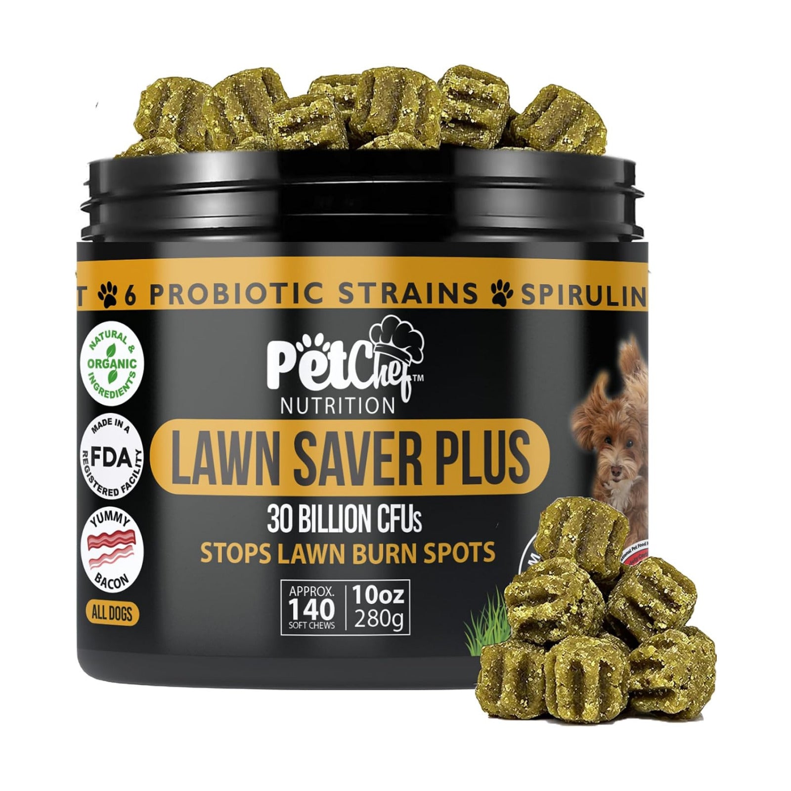 Pet Chef Dog Urine Neutralizer for Lawn Grass Burn Spot Saver Soft Chews Helps Reduce Yellow Spots & Protect Yard
