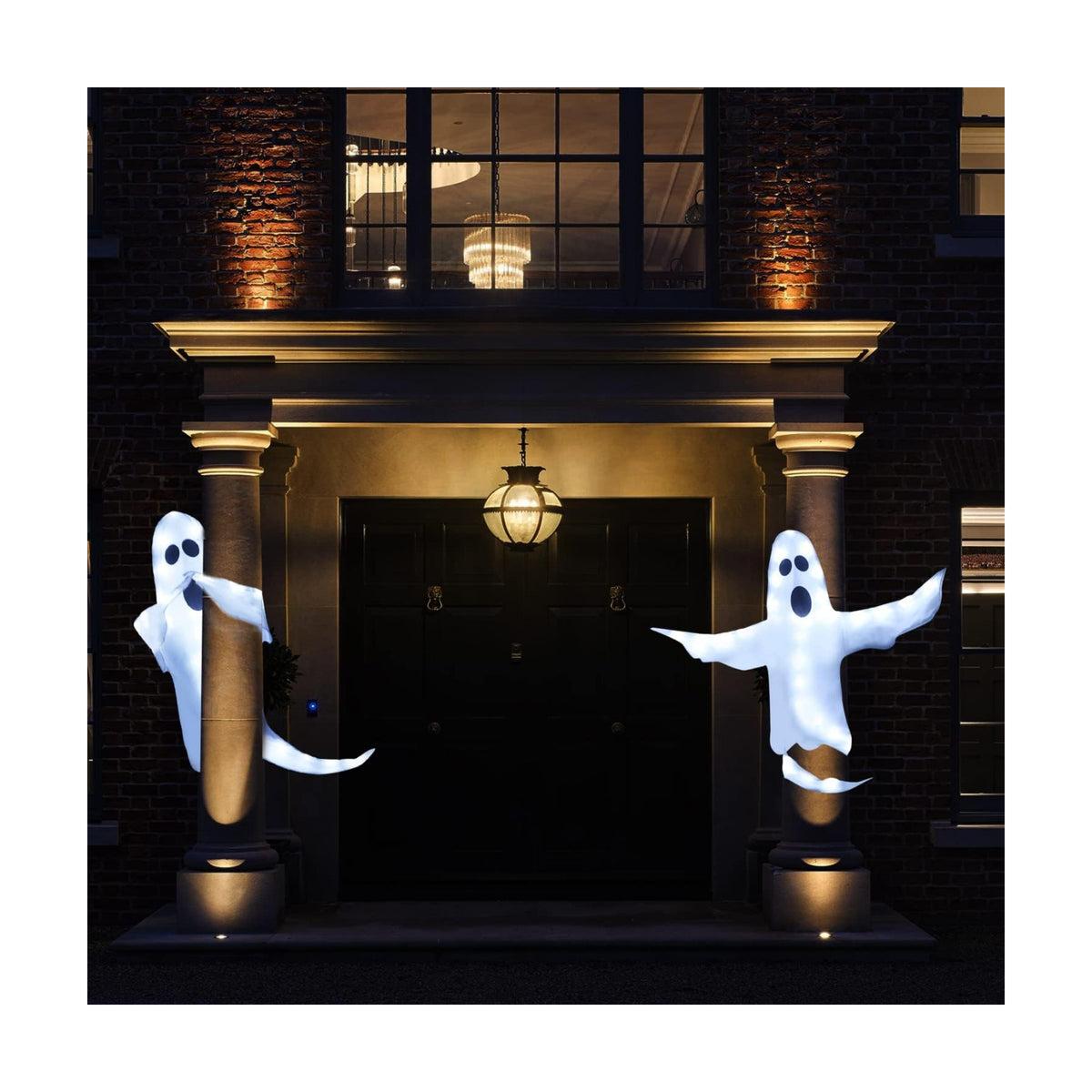 CCINEE Peek A Boo Hanging Ghost with White Lights 50" X 53" Prelit Large Spooky Outdoor Tree Wrap Ghost Decoration for Halloween Party Lawn Patio Haunted House Props Supply
