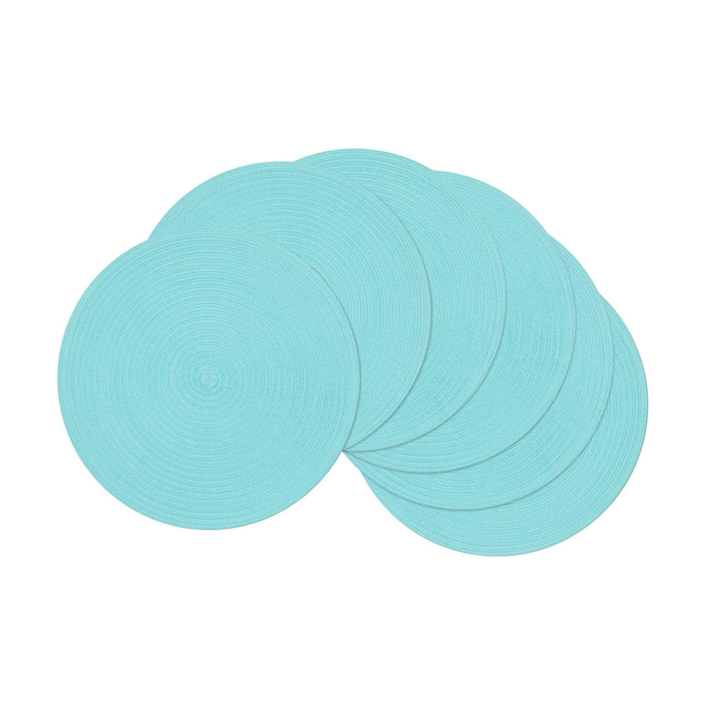 SHACOS Round Placemats Set of 6 Washable 15 inch Round Table Mats Cotton Polyester Woven Braided Place Mats for Dining Table (Aqua, 6)