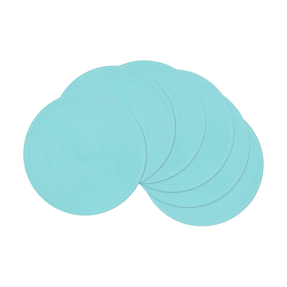 SHACOS Round Placemats Set of 6 Washable 15 inch Round Table Mats Cotton Polyester Woven Braided Place Mats for Dining Table (Aqua, 6)