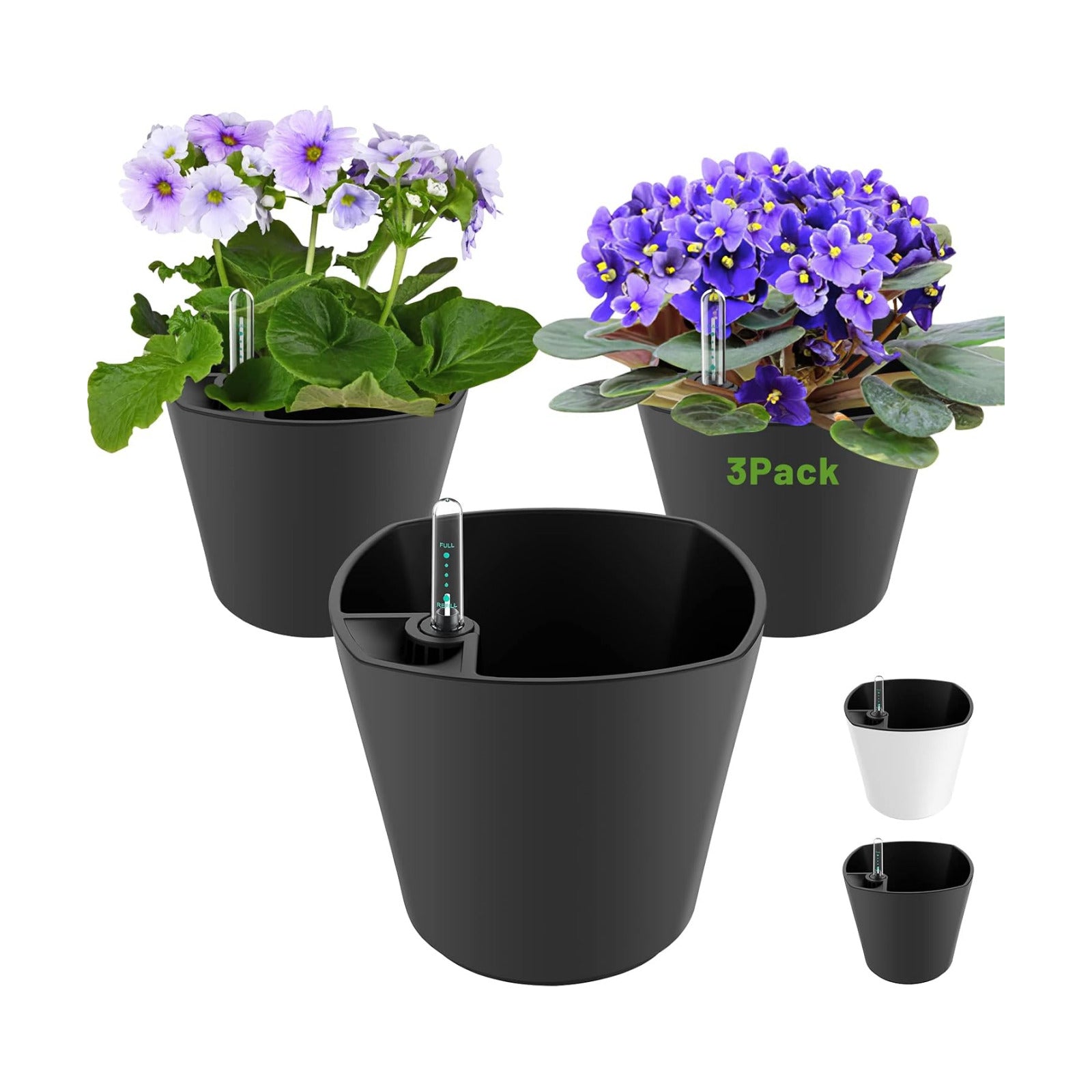 Self Watering Planters for Indoor Outdoor Plants 7 inch Flower Pot with Water Level Indicator Grey 3 Pack African