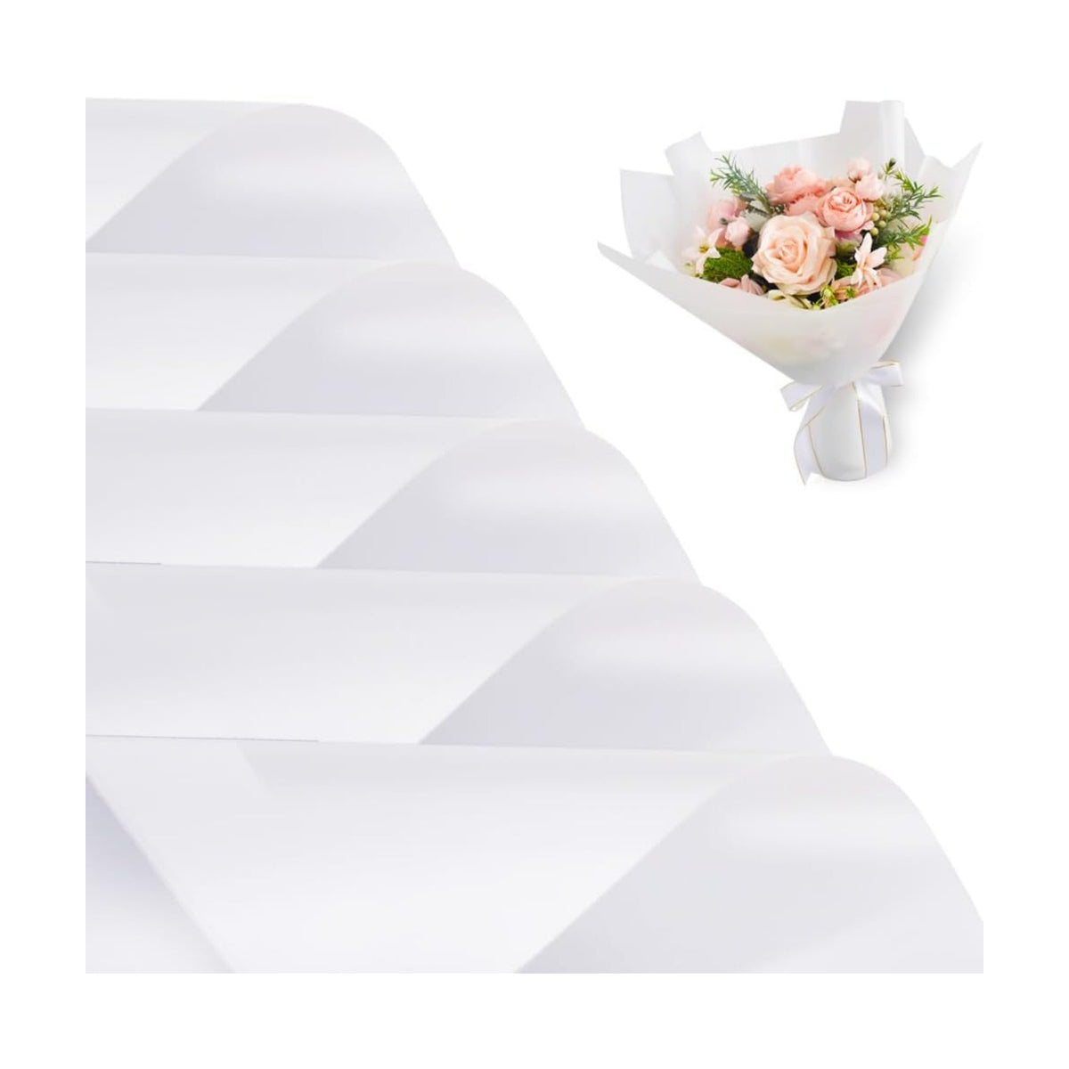 BEISHIDA 20 PCS White Floral Wrapping Paper-Matte Waterproof Flower Wrapping Paper Bouquet for Florist Supplies, DIY Crafts, Gift Packaging, Valentine Mother's Day Wedding, Birthday Gift