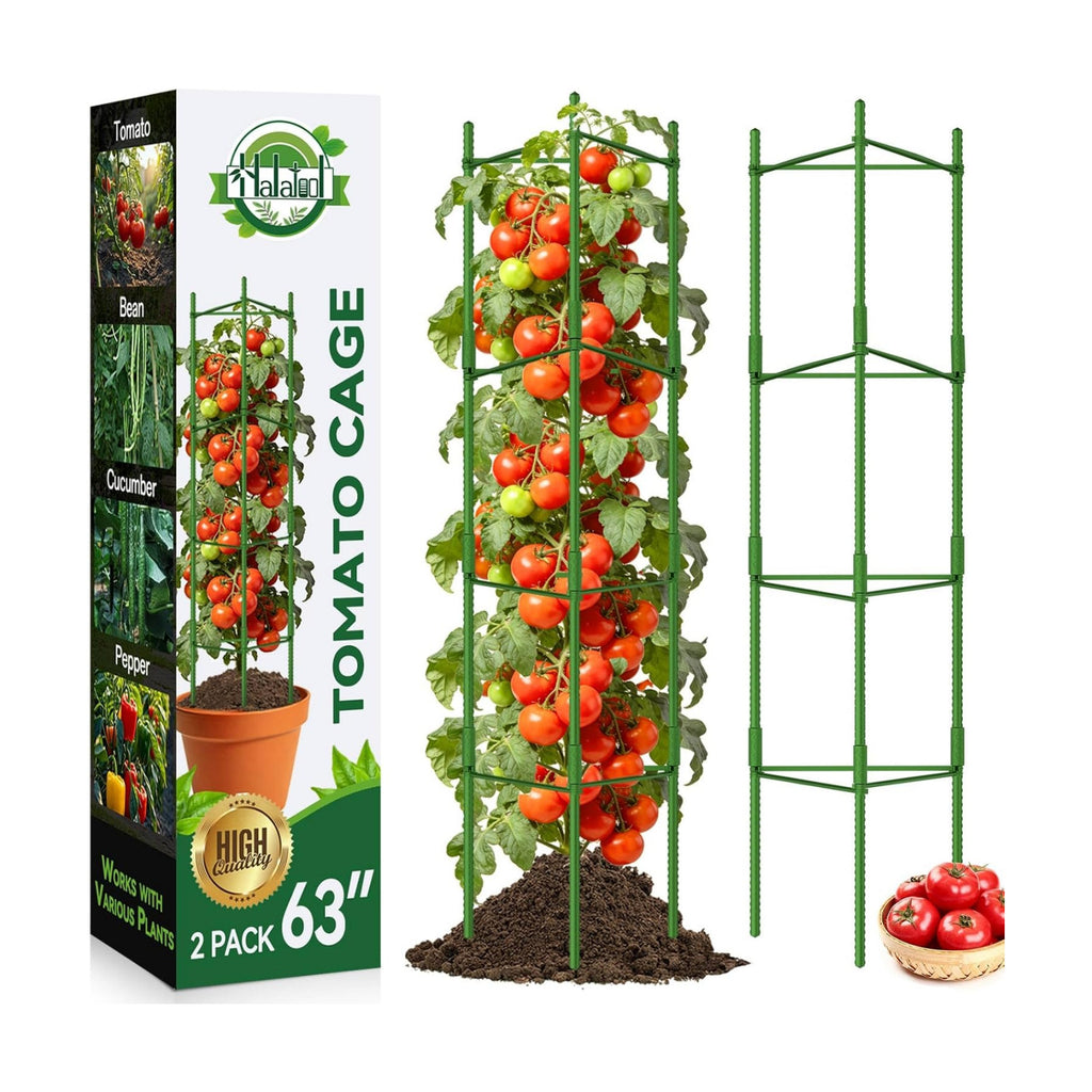 Halatool 2 Pack Tomato Cages for Garden, Up to 63 inch(5.2FT) | Adjustable Tall Garden Stakes Tomato Trellis for Pots