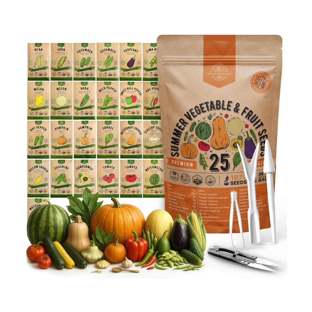 25 Summer Vegetable & Fruit Seeds Variety Pack - 1,870+ Non-GMO Heirloom Veggie & Fruits Seeds for Outdoors and Indoor