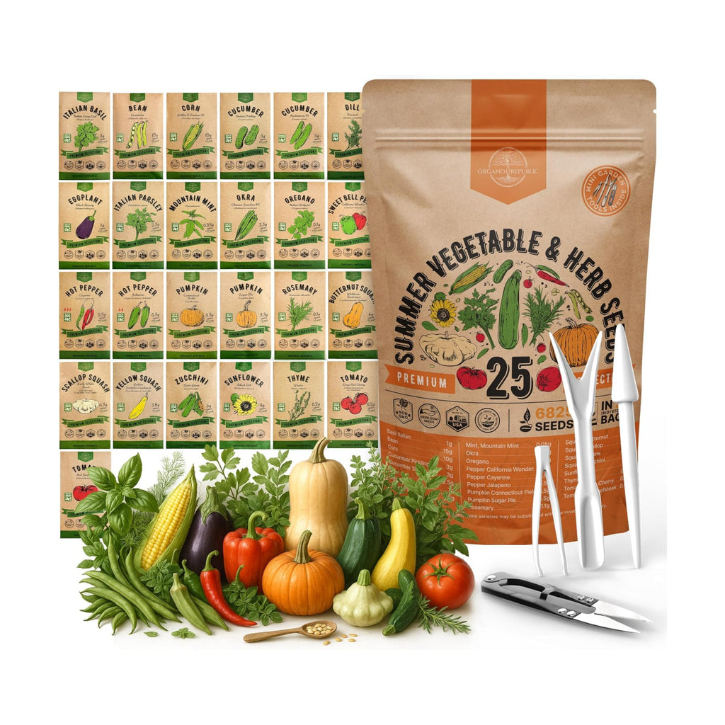 25 Summer Vegetable & Herb Garden Seeds Variety Pack - 6,820+ Non-GMO Heirloom Veggie & Herb Seeds for Outdoors &