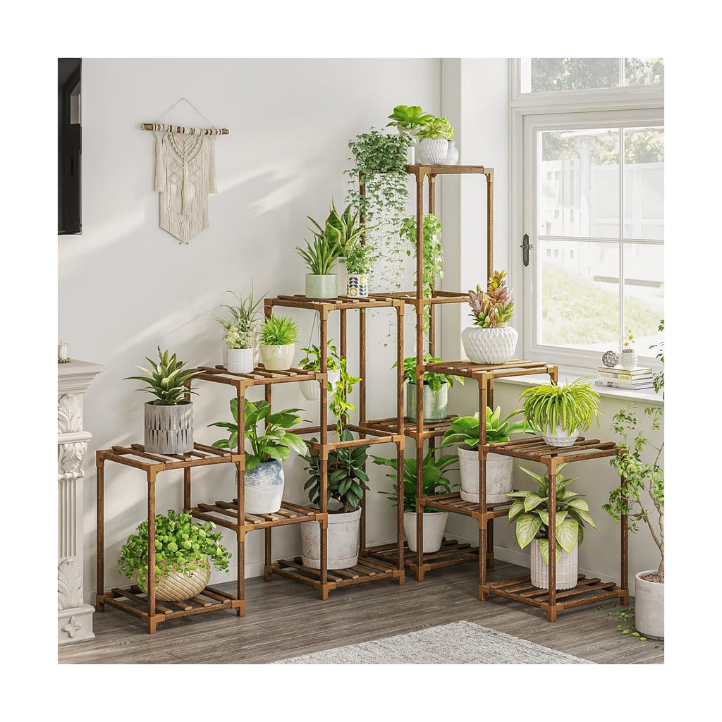 Bamworld Plant Stand Indoor Corner Plant Shelf Outdoor Flower Shelves Wooden Plant Stands Garden Wood Plant Holder Rack for Living Room Corner Lawn Window 03B