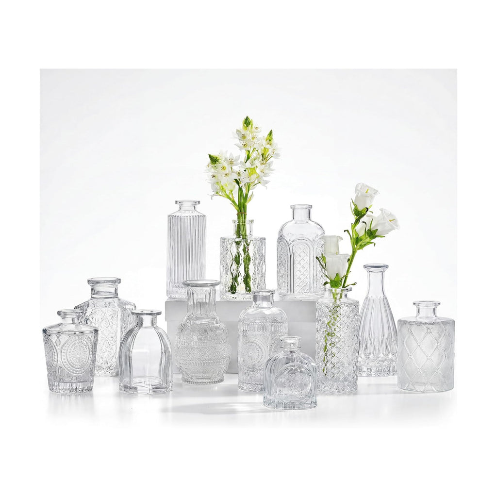 CUCUMI 12pcs Bud Vases for Centerpieces, Clear Glass Vase Decorations
