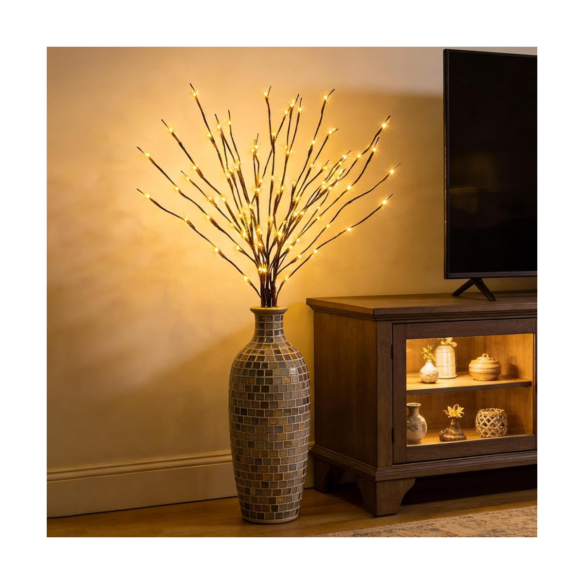 Lighted Willow Branches for Vase Decoration: 3-Pack 36 Inch 96 LED Warm White Twigs, Indoor Home Decor, Wedding Party Centerpiece, Living Room Bedroom Accent Lighting