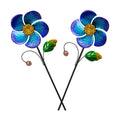 Viveta 2 Pack Wind Spinners with Metal Stake, Outdoor Garden Pinwheels | Blue Flower Shape Design Garden Spinners for