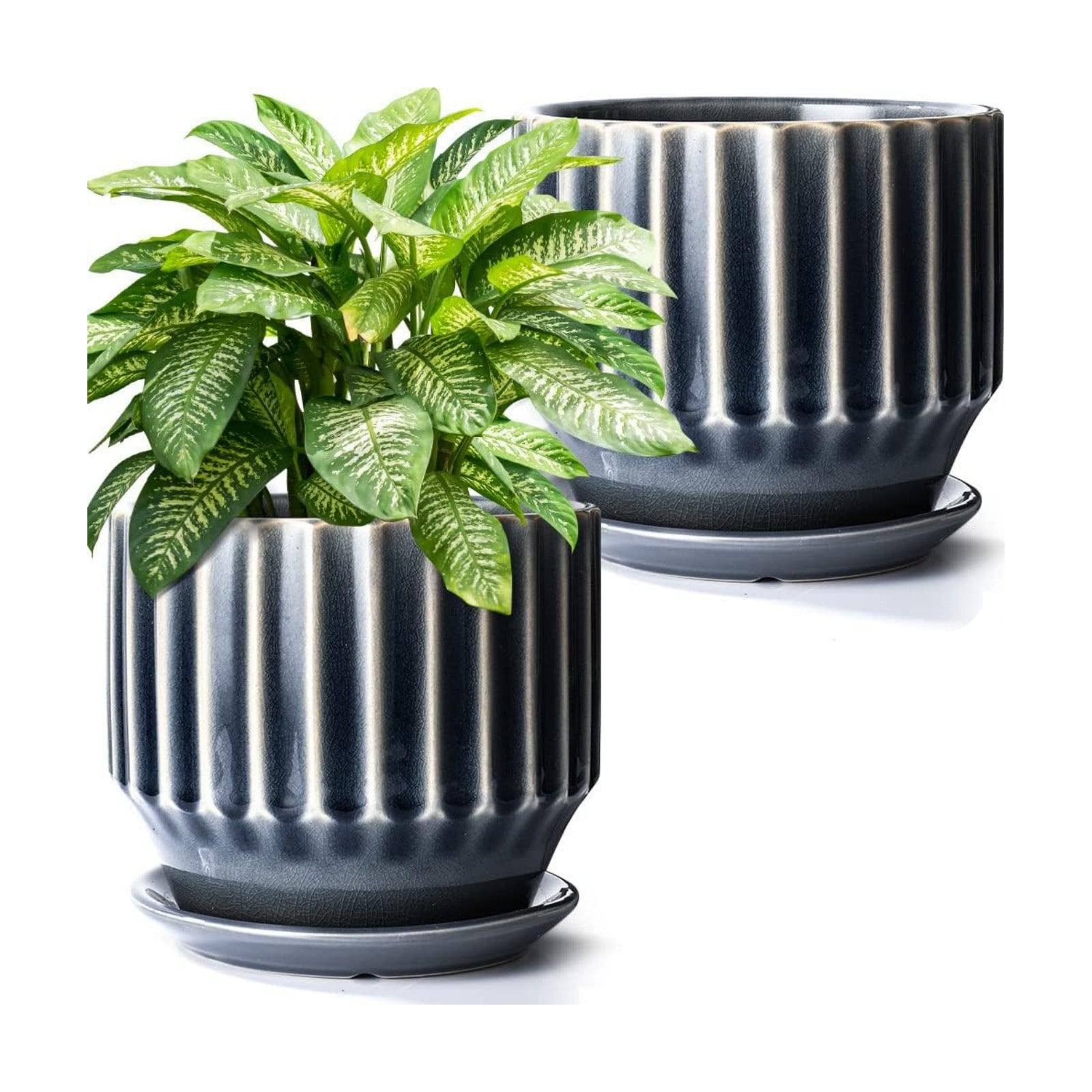 Plant Pots 6 inch Ceramic Pots for Indoor Plants Set of 2 Flower Pots Unique Crackle Glaze Design Plant Pots with
