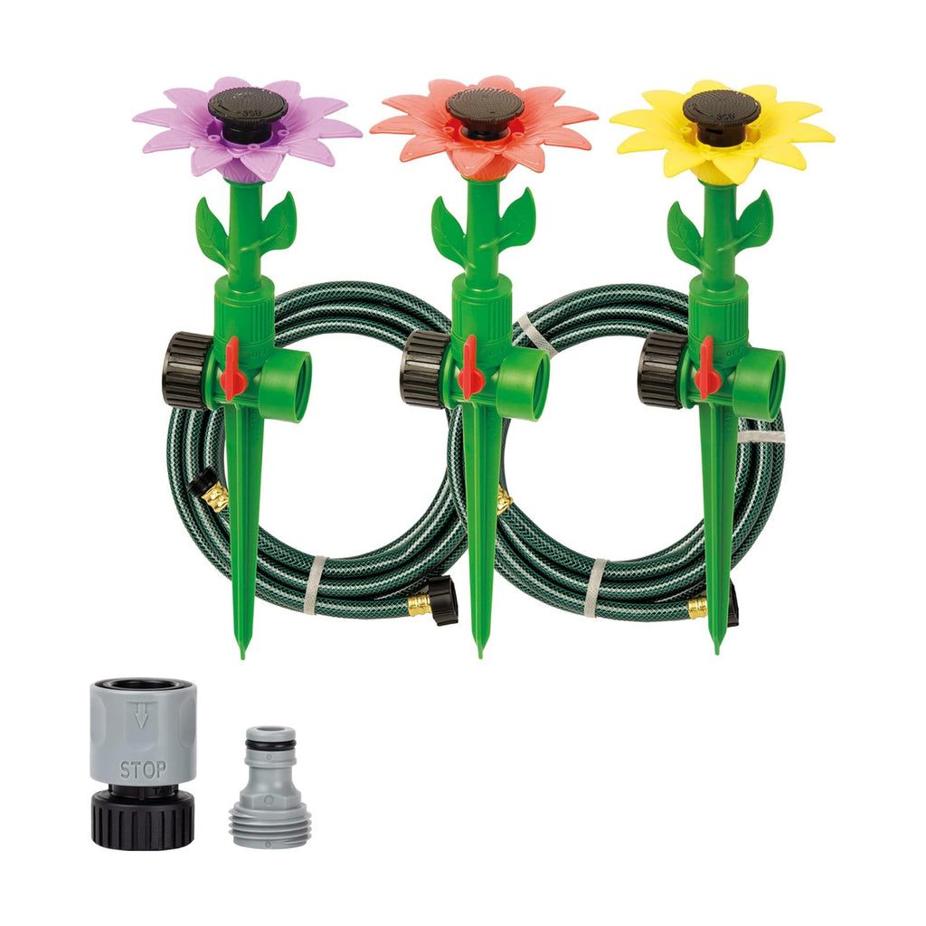 Melnor 65194AMZ Daisy Multi-Adjustable Spike Sprinkler Kit, Covers Up to 1,800 Sq. Ft., 3 Adjustable Sprinklers, 2