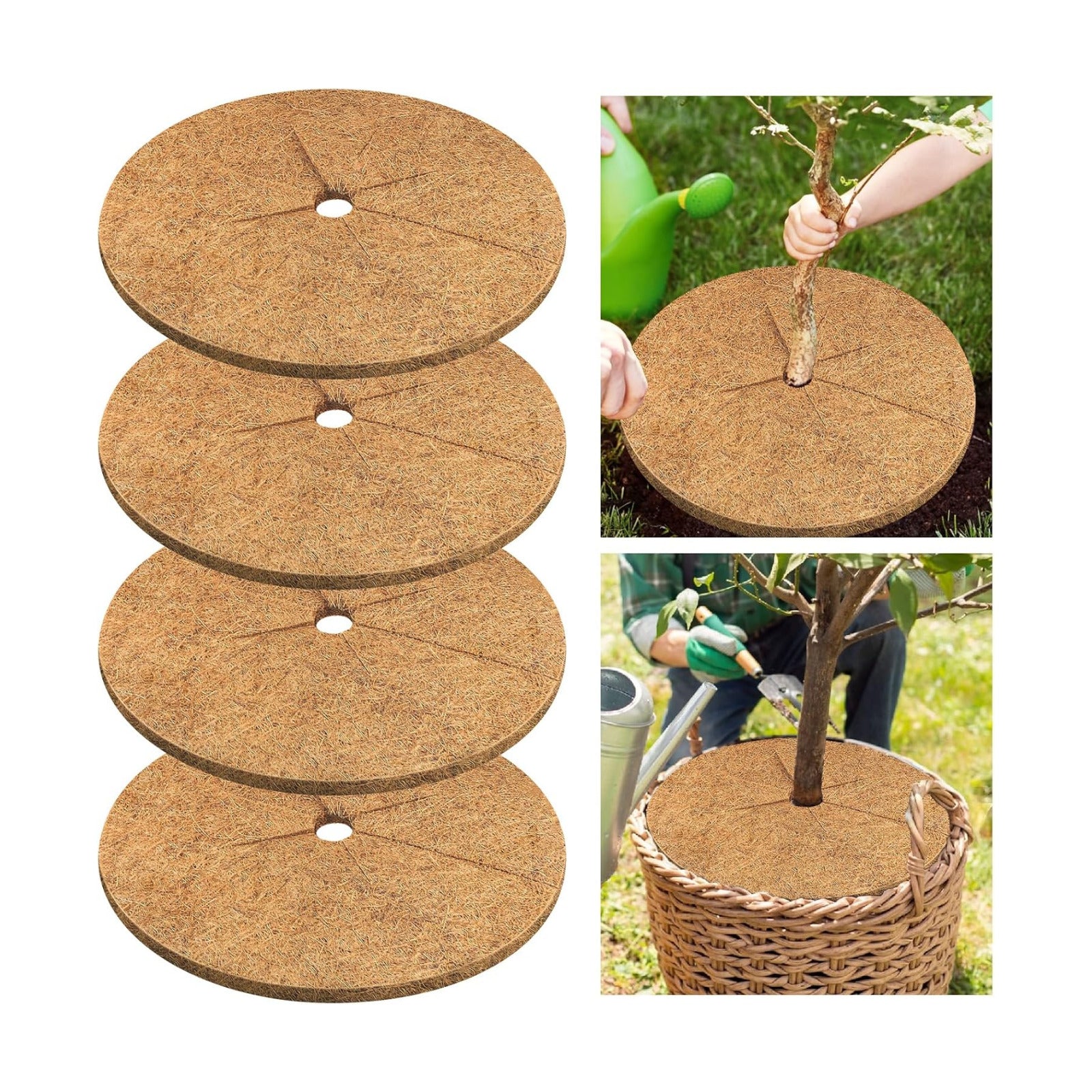 4 Pack Coconut Fiber Mulch Ring Tree Plant Protector Mat, 30 Inch | Natural Coco Coir Tree Mulch Ring Plant Pot Soil