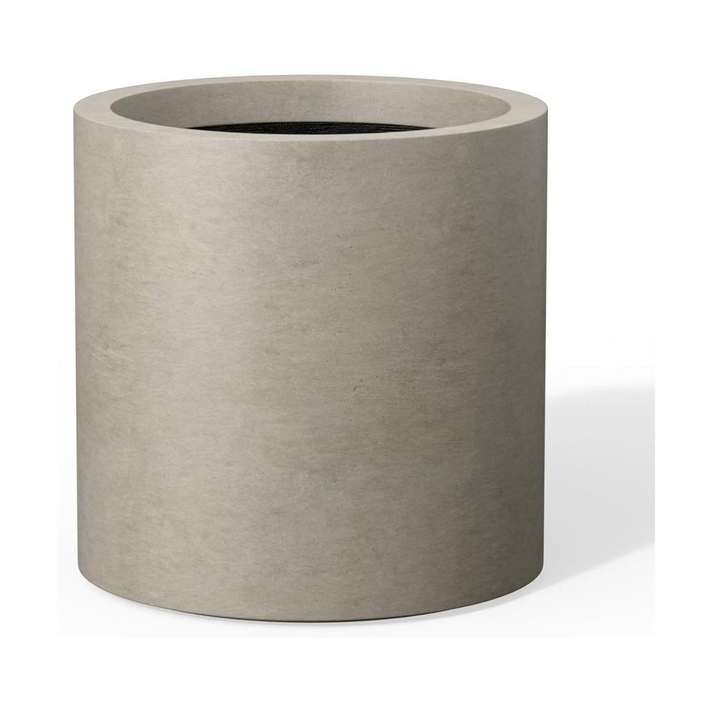 Kante Accent Round Cylinder Weathered Concrete Planter 12.6" Tall, Outdoor | Rubber Plug for Indoor, Drainage for