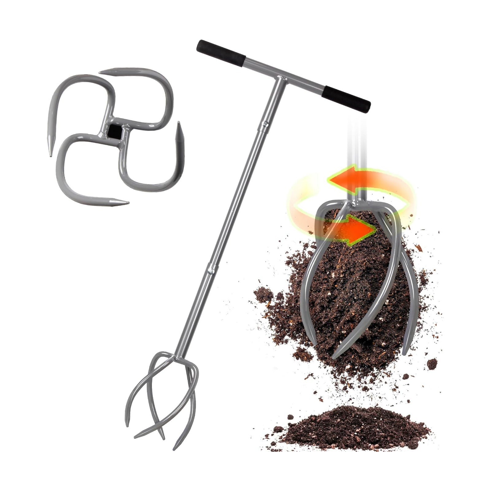 Walensee Twist Tiller with Large Steel Claw for Garden Soil Loosening | Manual Hand Tiller Cultivator, Large Steel
