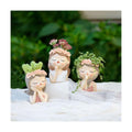 Small Fairy Head Planter, 3 Pack Succulent Pots, 4 Inches Girl Face Flower Pot Cute Resin Cactus Planters with Drainage