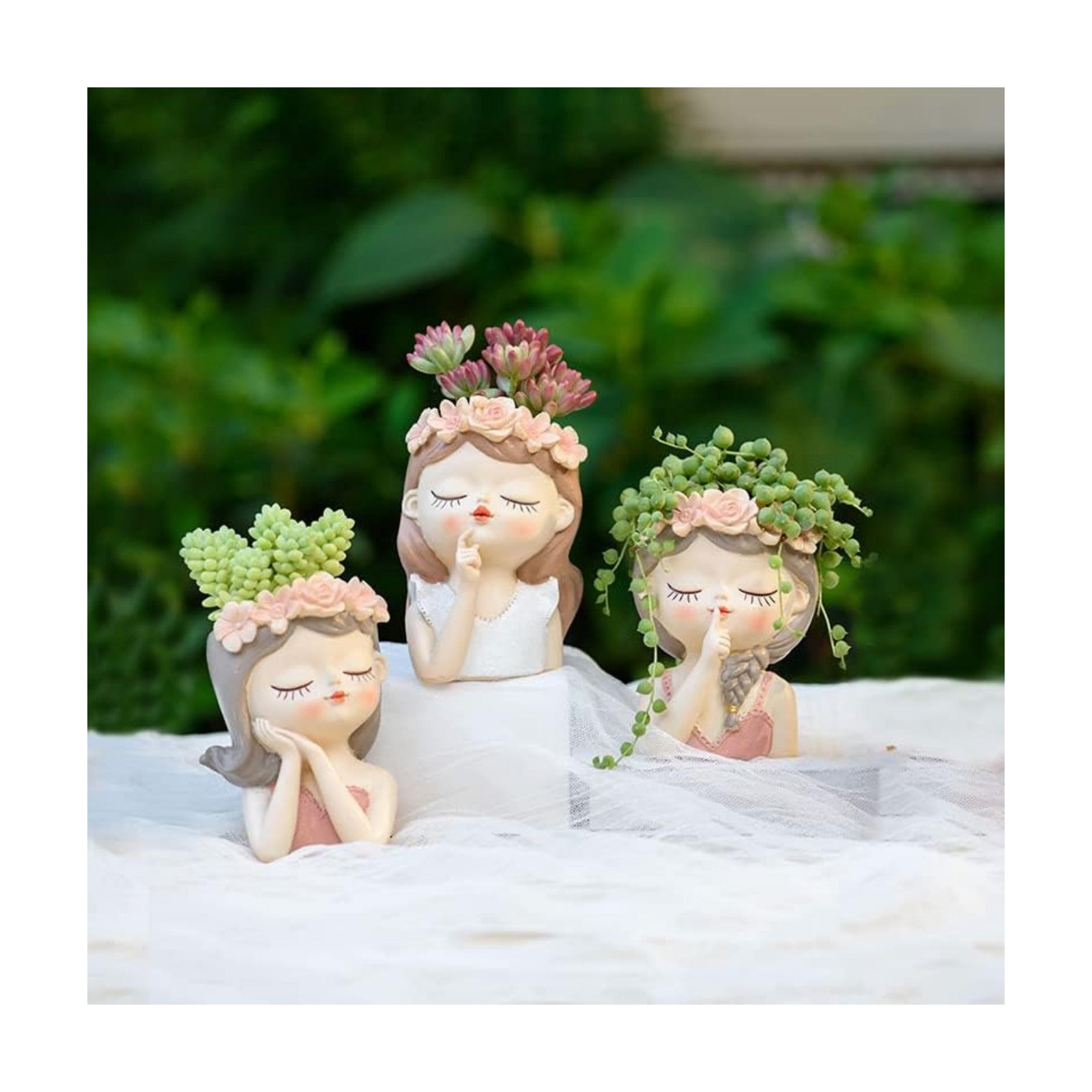 Small Fairy Head Planter, 3 Pack Succulent Pots, 4 Inches Girl Face Flower Pot Cute Resin Cactus Planters with Drainage