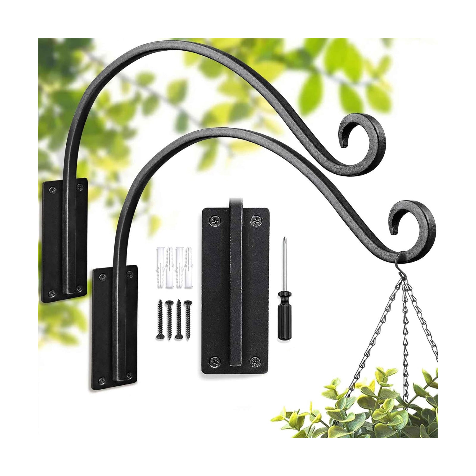 Heavy Duty Plant Hanger Bracket: 16 Inch 2 Pack Hanging Plant Bracket | 80 Lbs Solid Iron Capacity, Rust-Resistant