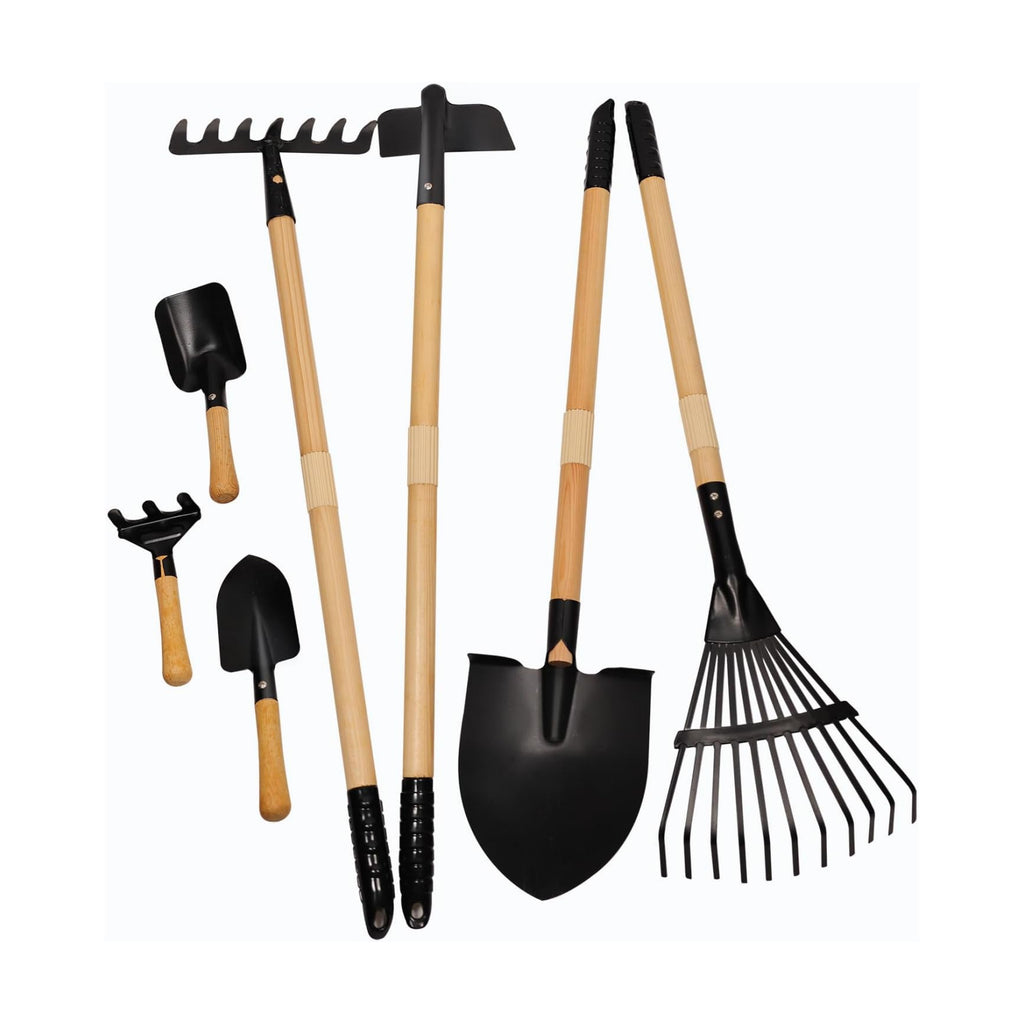 Kids Rake and Shovel Sets, 7PCS Child Metal Gardening Tools for Real Digging-Great for Garden, Yard, Sandbox, Lawn