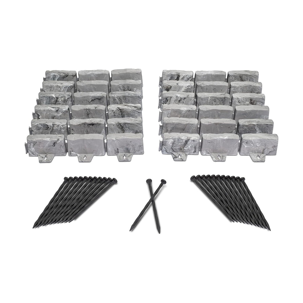 EasyFlex No-Dig Landscape Edging with Anchoring Spikes, 2.7 in Tall Decorative Stone-Look Garden Border, 15 Foot Kit