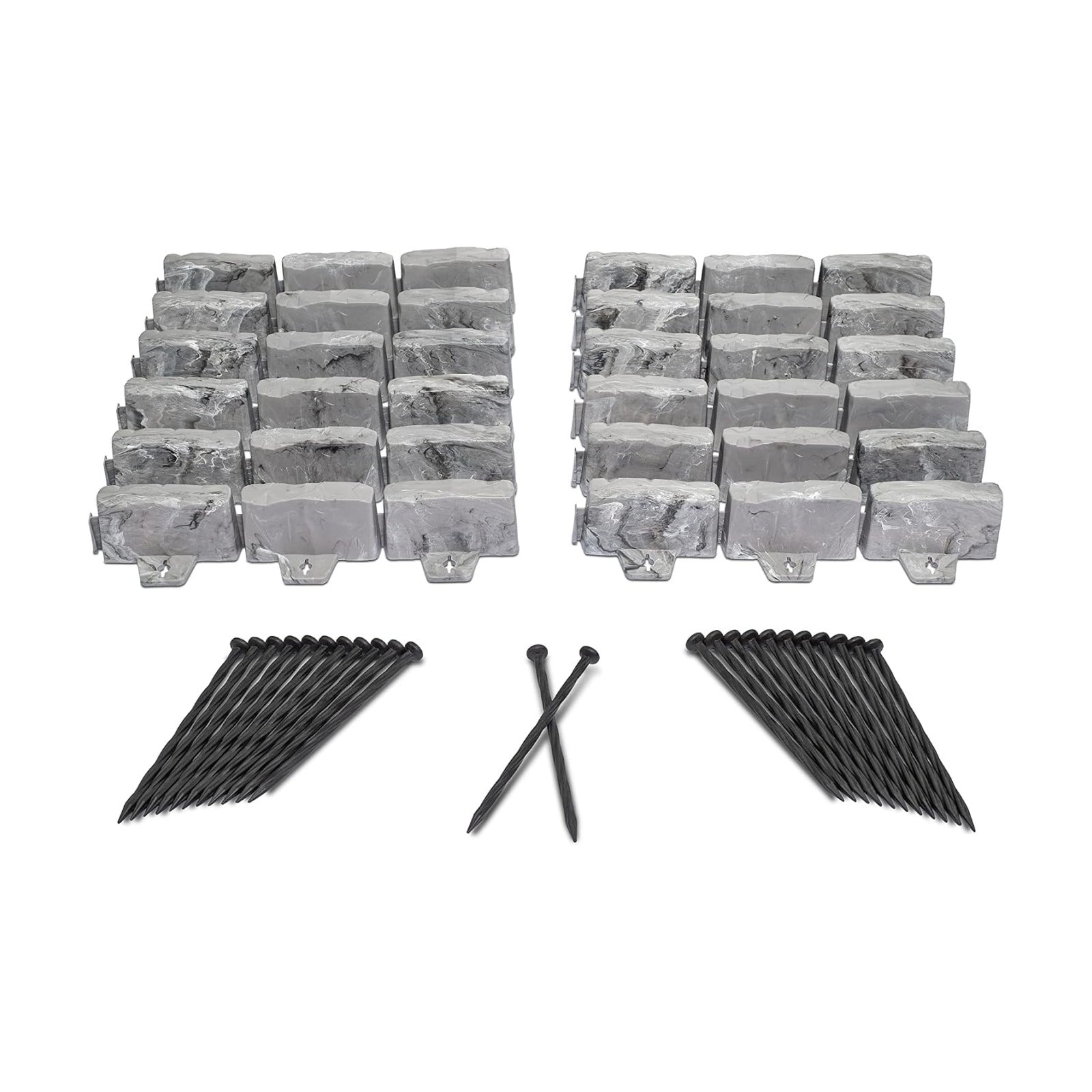 EasyFlex No-Dig Landscape Edging with Anchoring Spikes, 2.7 in Tall Decorative Stone-Look Garden Border, 15 Foot Kit
