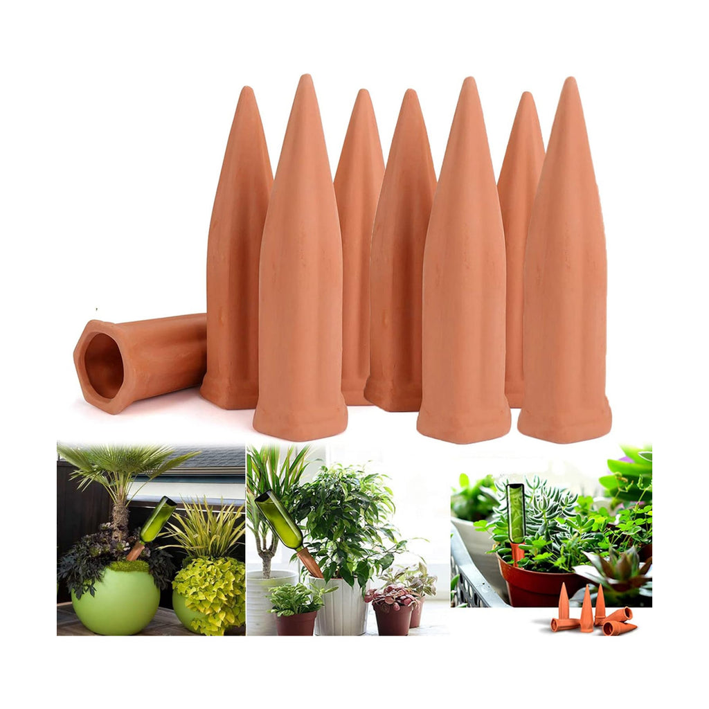 Terracotta Watering Spikes, 8 Pack Plant Watering Devices Self Watering Spikes Vacation Clay Watering Stakes Garden