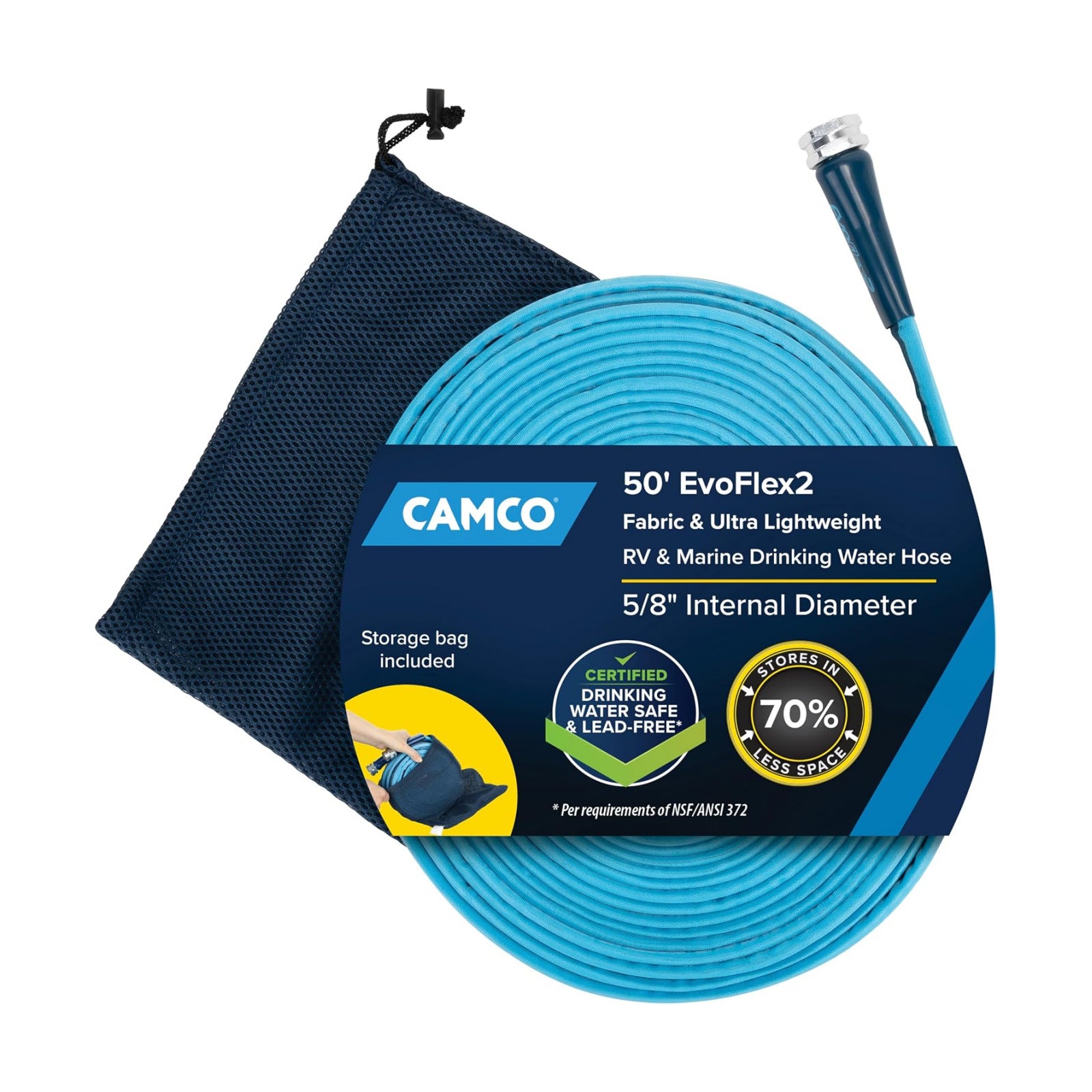 Camco EvoFlex2 50-ft Drinking Water Hose - RV Drinking Water Hose Reinforced with Fabric & Ultra Lightweight - Contains
