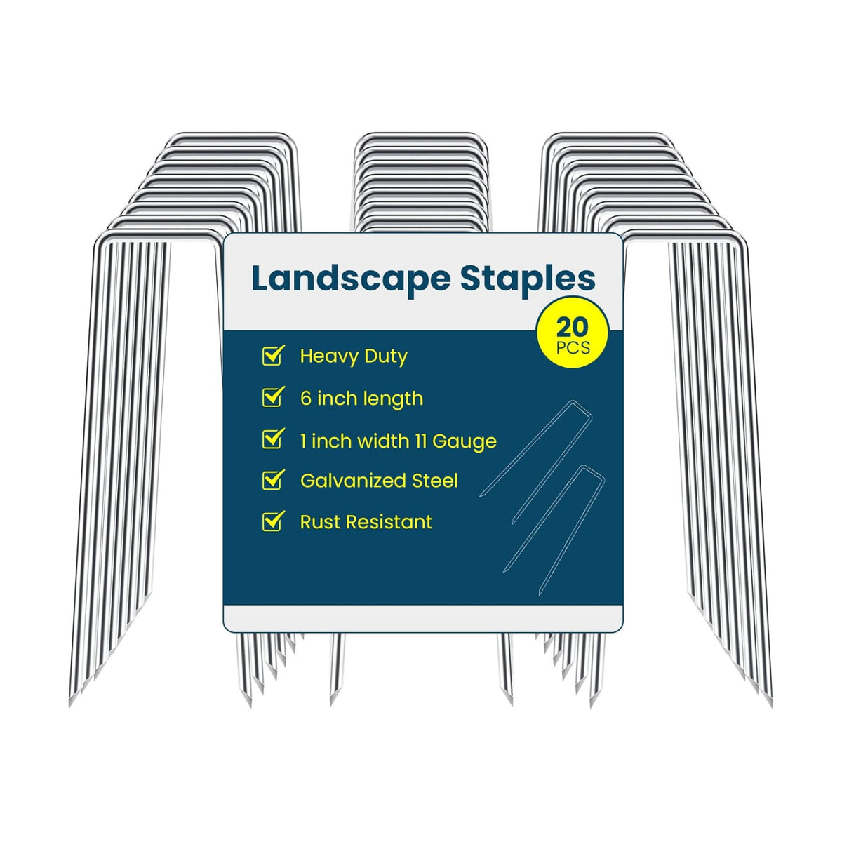 6 Inches Landscape Staples, Garden Stakes Securing Pegs for Securing Weed Fabric Landscape Fabric Netting Ground Sheets and Fleece, Heavy Duty Metal Tent Stakes, Halloween Decorations (20, Silver)