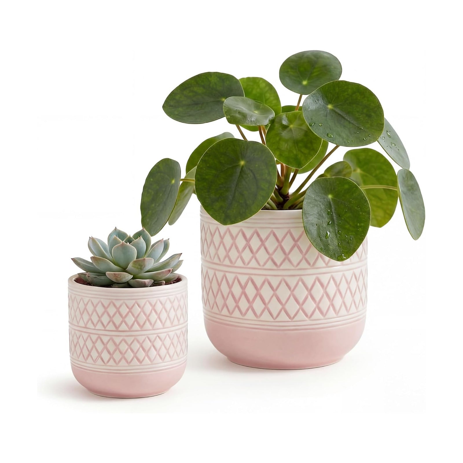 HERDUK Decorative Ceramic Flower Pots Set of 2 – 6 & 4.7 Inch Indoor Plant Pots, Boho Decorative Pots for Plants