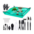 Melphoe 25Pcs Mini Garden Hand Transplanting Succulent Tools Set, 39.4" Thickened Repotting Mat & Plant Tag, Miniature Planting Indoor Fairy Care, Potting, Cactus, Houseplant Bonsai Tool Kit (Black)