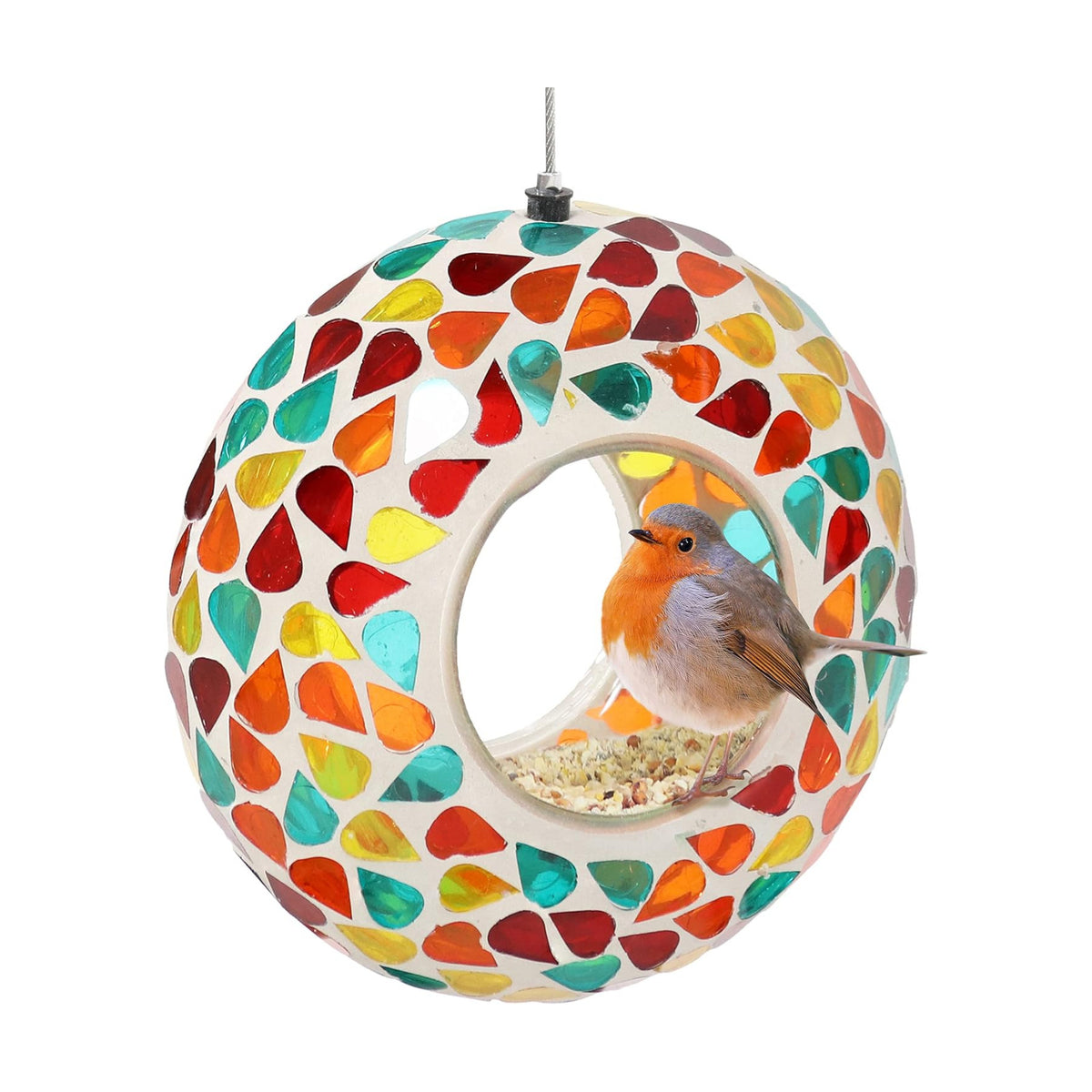 Sunnydaze Mosaic Glass Bird Feeder for Outdoors, Confetti Mosaic