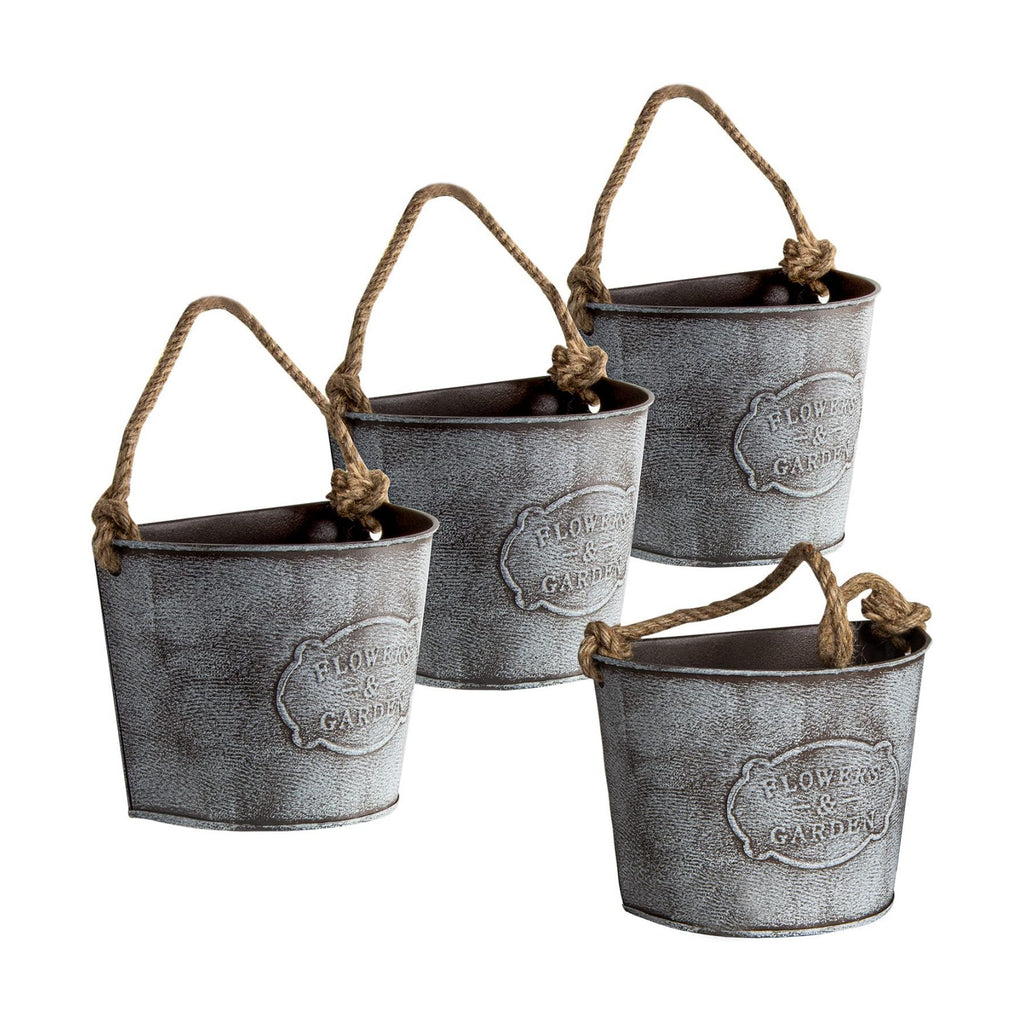 XONOR 4Pcs Galvanized Metal Hanging Wall Planter, Rustic Wall Flower Vase for Succulents Herbs Country Home Farmhouse