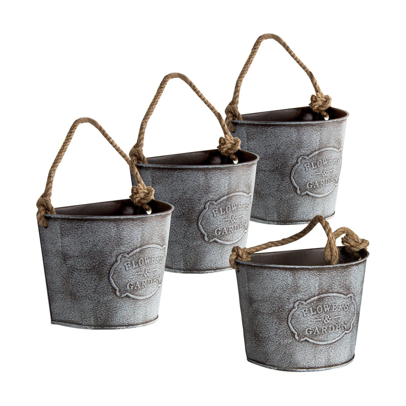 XONOR 4Pcs Galvanized Metal Hanging Wall Planter, Rustic Wall Flower Vase for Succulents Herbs Country Home Farmhouse
