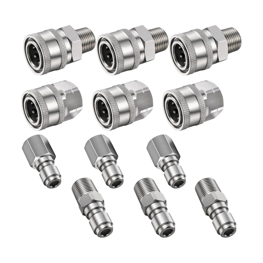 Hotop NPT 3/8 Inch Stainless Steel Male and Female Quick Connector Kit Pressure Washer Adapters(4 Sets)