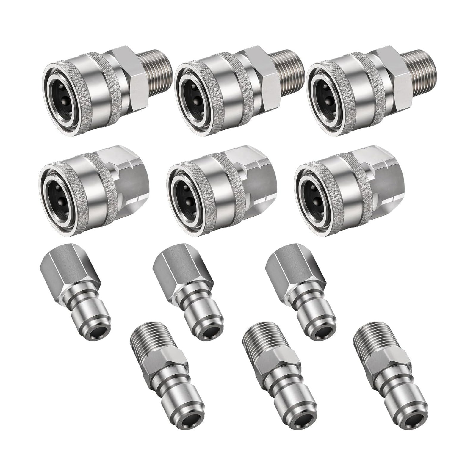 Hotop NPT 3/8 Inch Stainless Steel Male and Female Quick Connector Kit Pressure Washer Adapters(4 Sets)