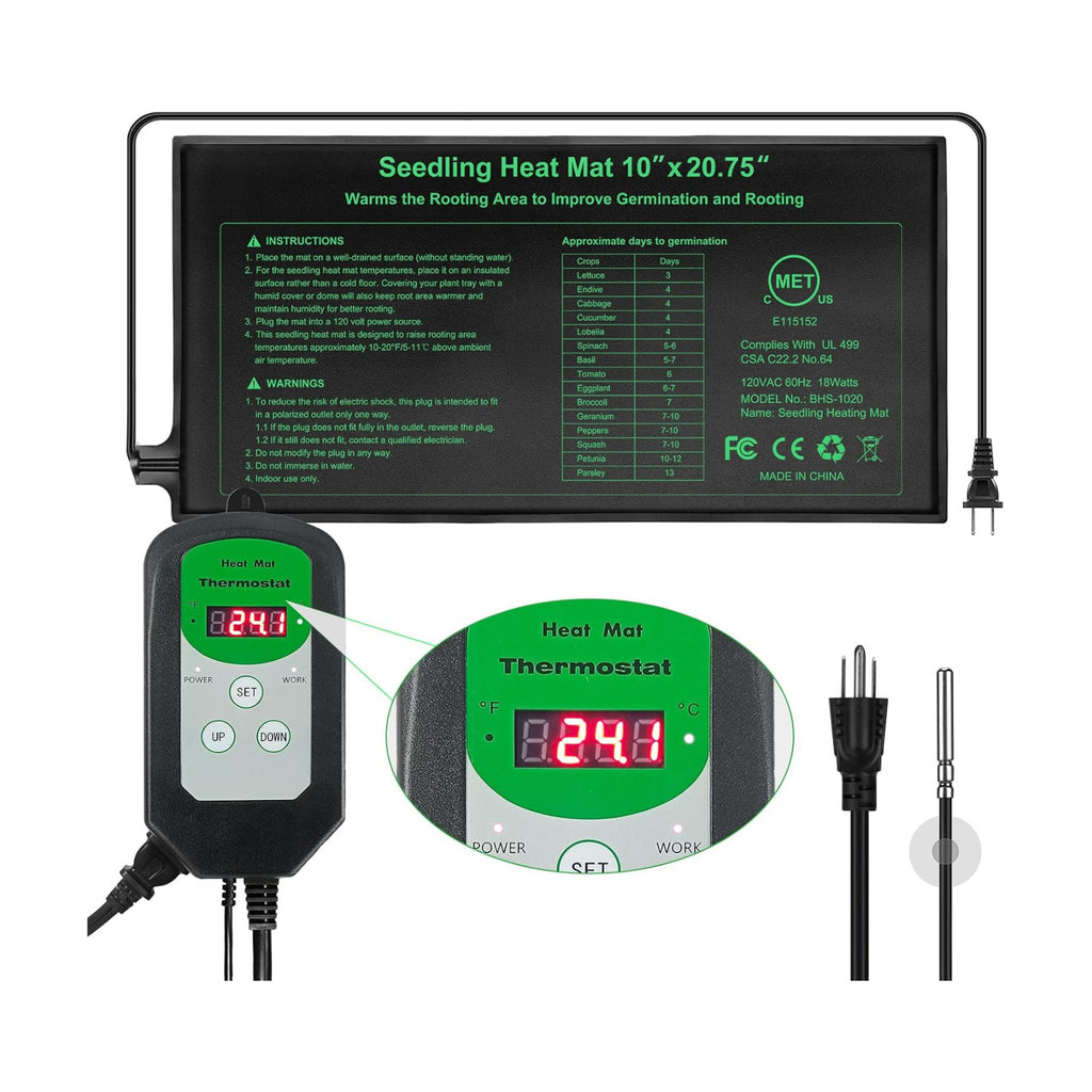 Seedling Heat Mat and Digital Thermostat Combo Set, MET-Certified Plants Heating Mat Warm Hydroponic,Germination