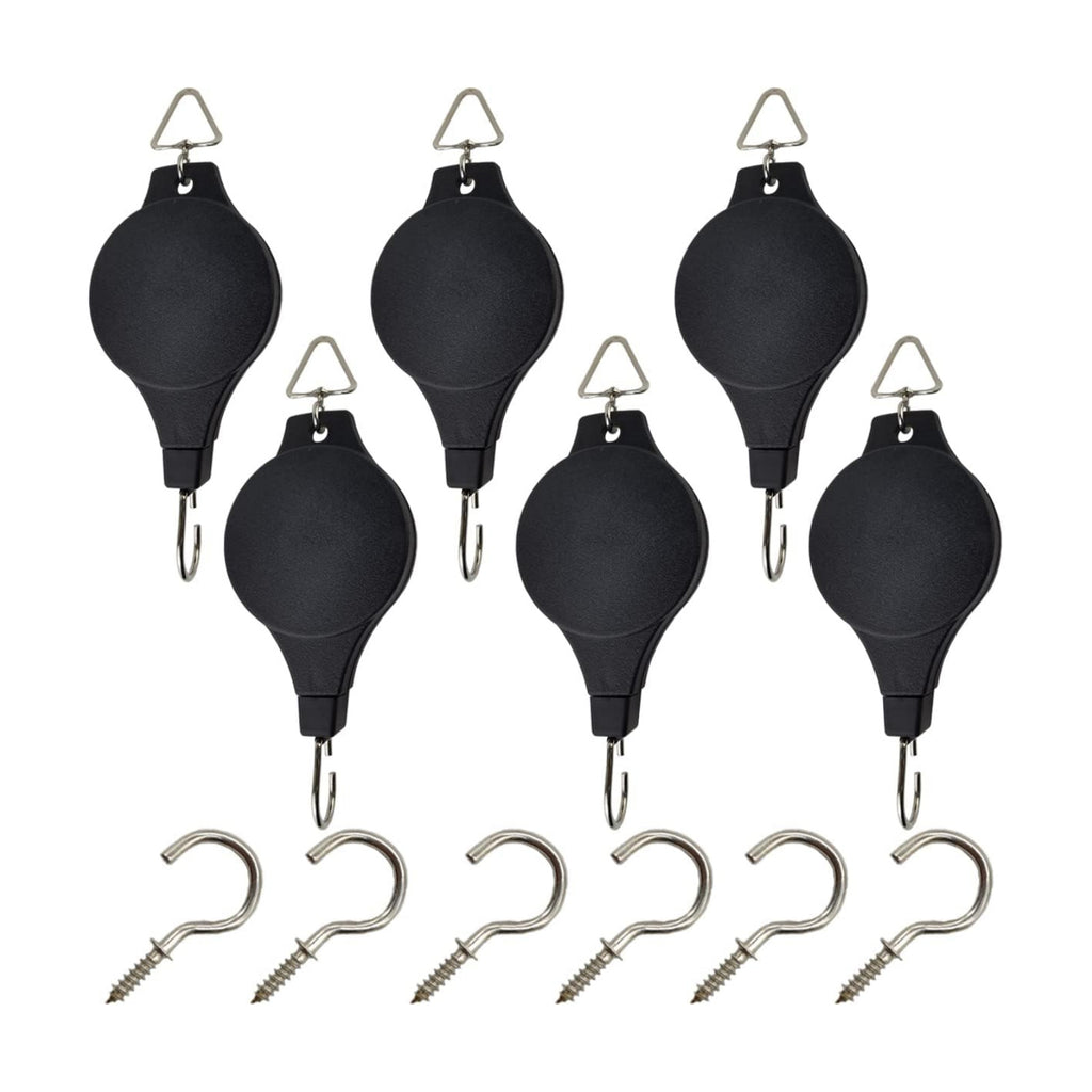 TIHOOD 6PCS Plant Pulley Hanger with 6 PCS Metal Ceiling Plant Hooks, Retractable Plant Hook Pulley, Adjustable Heavy