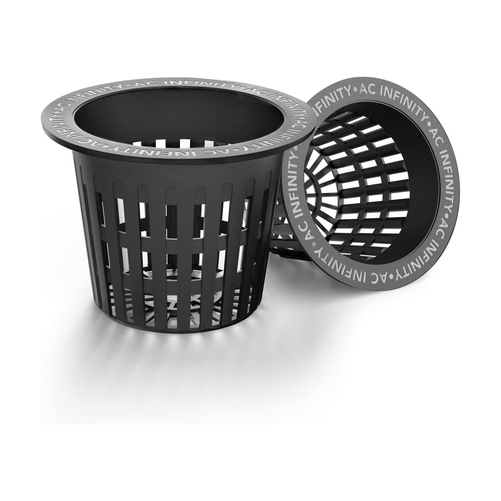 AC Infinity Net Cups 10cm Heavy Duty Garden Slotted Net Pots with Wide Lip | Wide Lip Rims, 25-Pack Black Bucket Basket