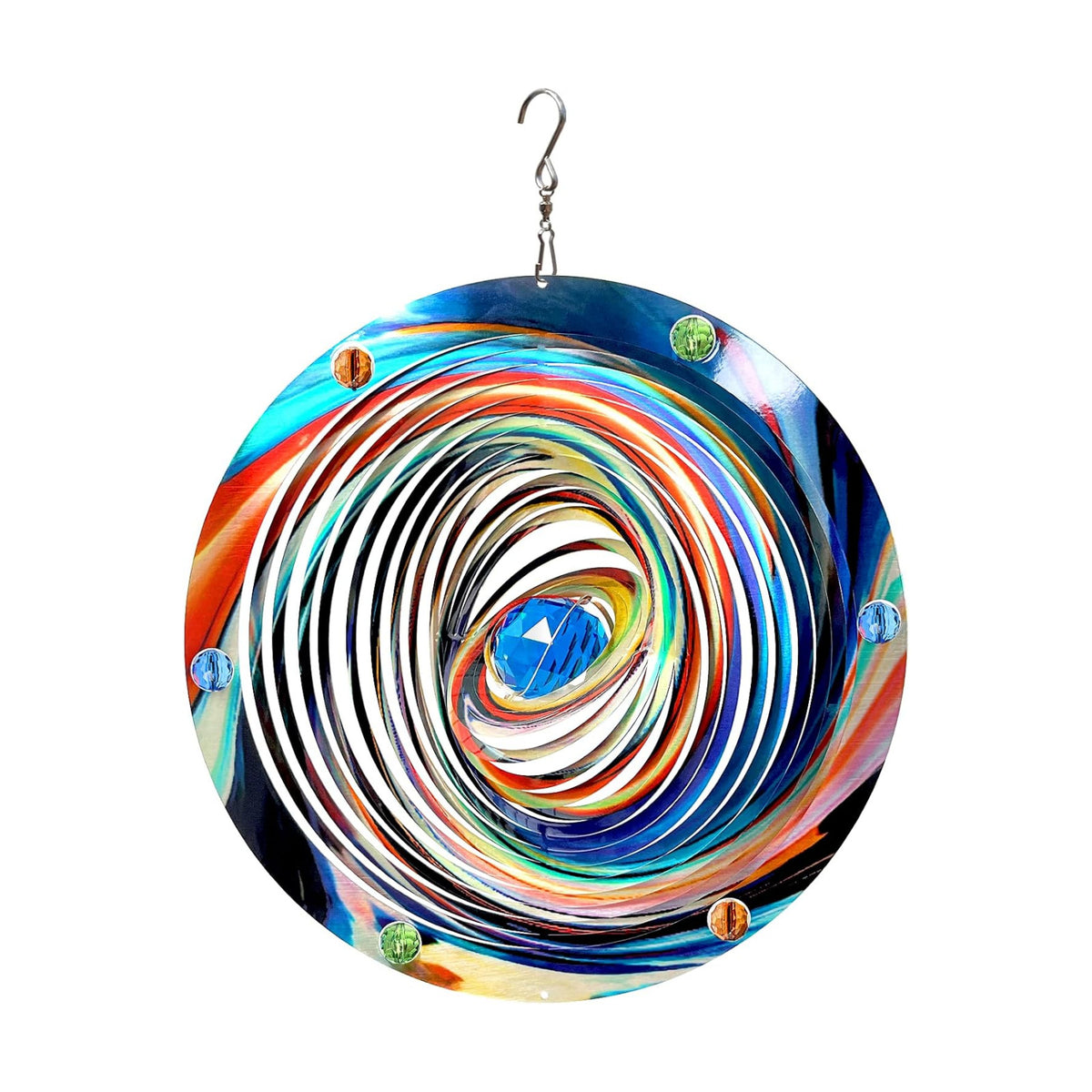 FONMY Mandala Wind Spinner w/Crystal Ball-Blue Plenet 3D Stainless Steel Hanging Spinners Worth Gift Christmas Decoration Indoor/Outdoor Garden Décor Kinetic Yard Art 12 Inches Wind Sculpture
